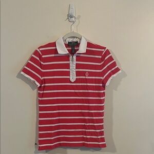 Vintage Ralph Lauren Striped Polo Women's Pink White Preppy Collegiate Active S‎